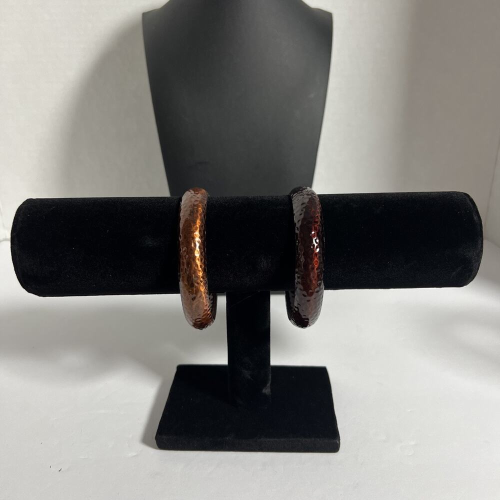 Vintage Women’s Hammered Bronze Brown Tone Bangle Bracelet Set of 2